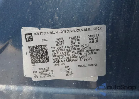 2024 Chevrolet Equinox Awd Ls из США, поврежденный, VIN 3GNAXSEG4RL148290